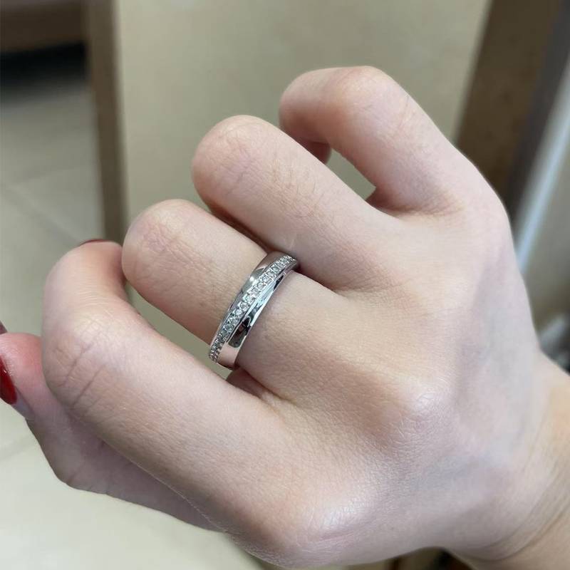 简约排戒S925银镀白金Women's Ring定制选款副石Moissanite0.15ct
